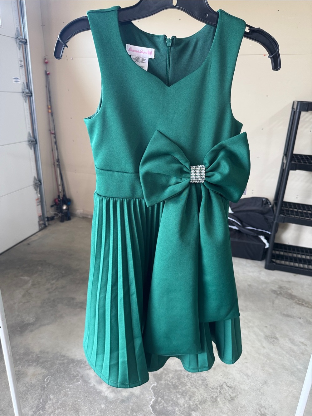 Bonnie Jean Emerald Green Pleated Bow Formal Dress